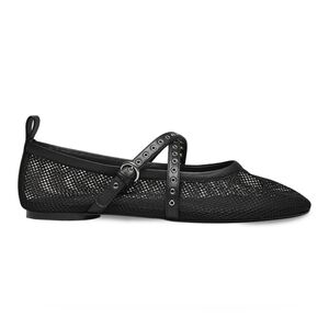 Guerdes Ballet Flats 8.5 Black Mesh Croix Strappy Studs Contemporary Mary Jane